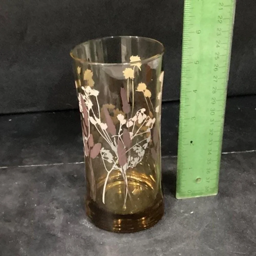 Federal Glass Interlude Highball Glasses, Set‎ of 4, Hourglass, Floral Tumblers
